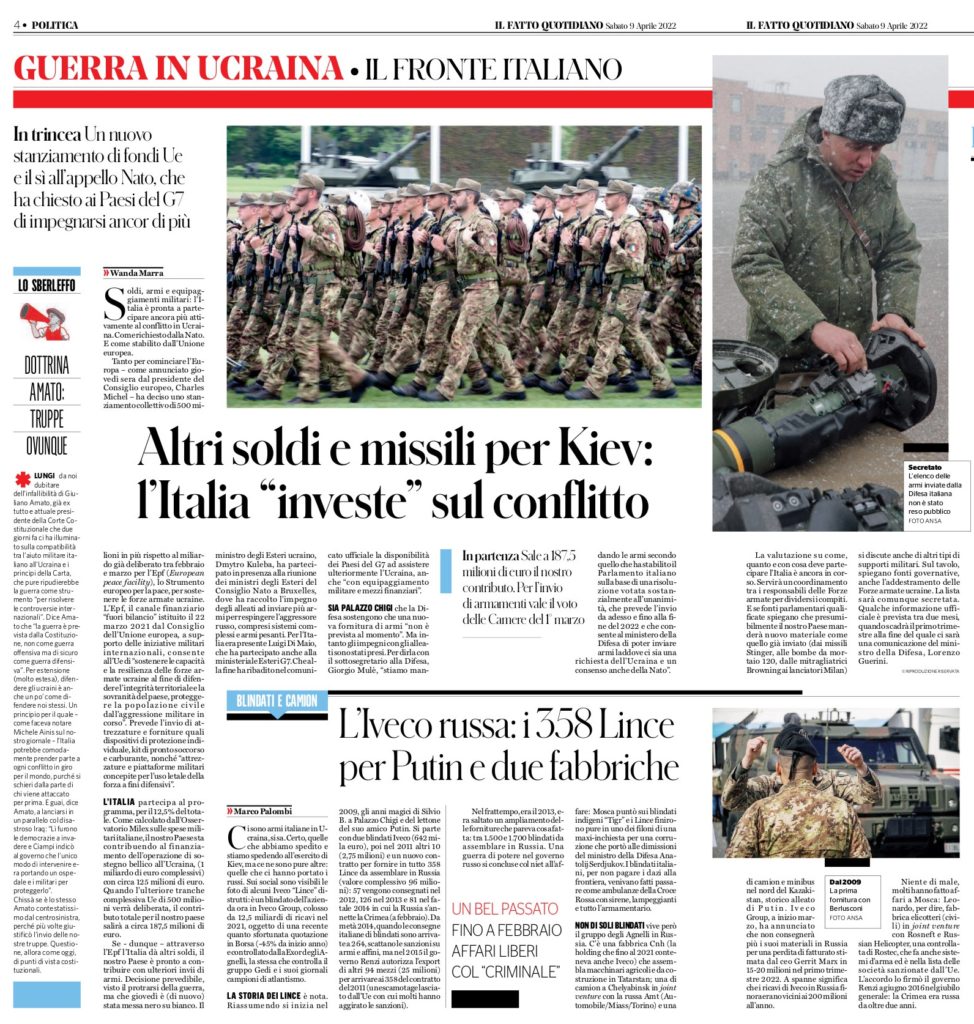 Altri soldi e missili per Kiev: l’Italia “investe” sul conflitto