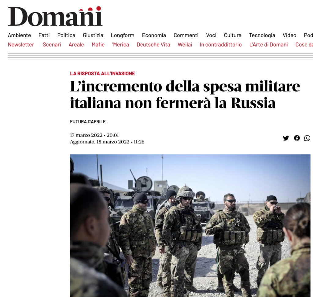 L’incremento della spesa militare italiana non fermerà la Russia